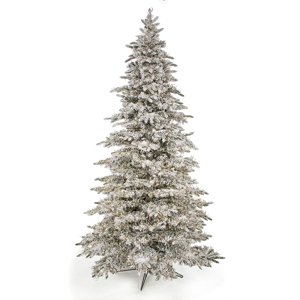 9'Hx61"W Flocked Polaris Artificial Christmas Tree, Micro LED Pre-Lit (Warm White, Multi-Mode) -White