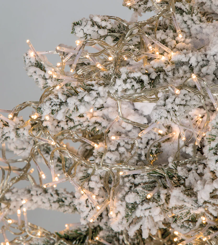 9'Hx61"W Flocked Polaris Artificial Christmas Tree, Micro LED Pre-Lit (Warm White, Multi-Mode) -White - Image 2