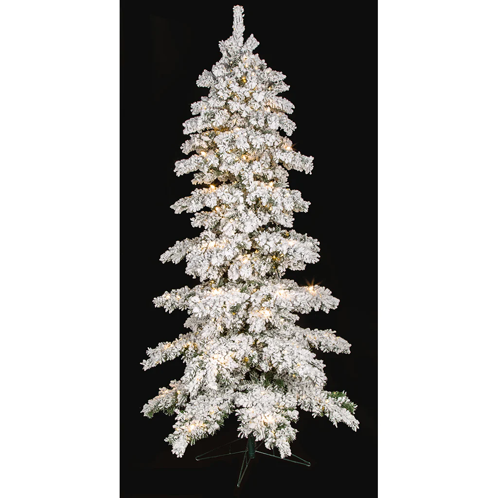 9'Hx61"W Heavy Flocked Blizzard Artificial Christmas Tree, C7 & LED Pre-Lit -White