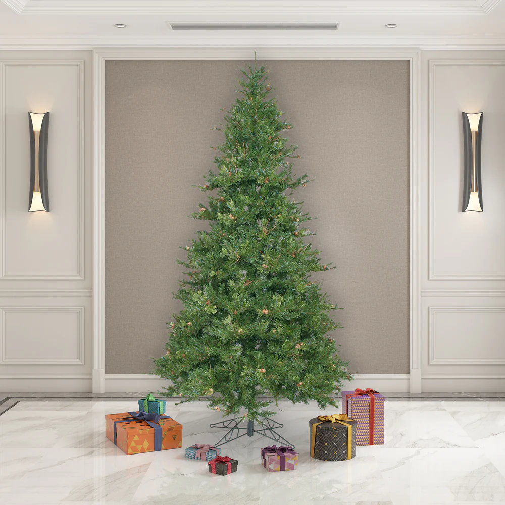 9'Hx61"W Slim Mixed Country Artificial Christmas Tree w/Pinecone & Grapevine, Unlit -Green/Brown - Image 5