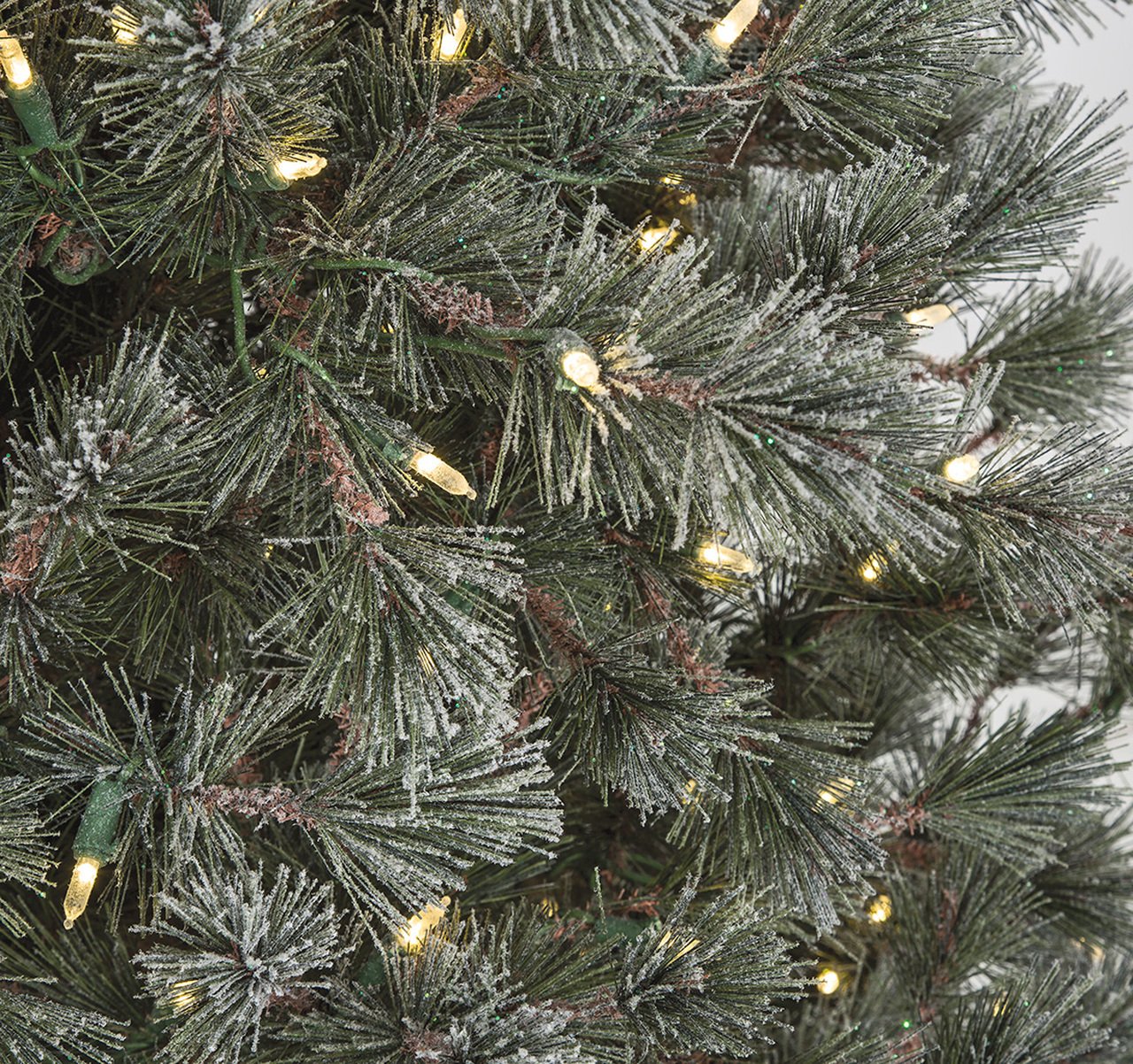 9'Hx62"W Glittered & Flocked Butte Pine Artificial Christmas Tree, LED Pre-Lit -Green/White - Image 2