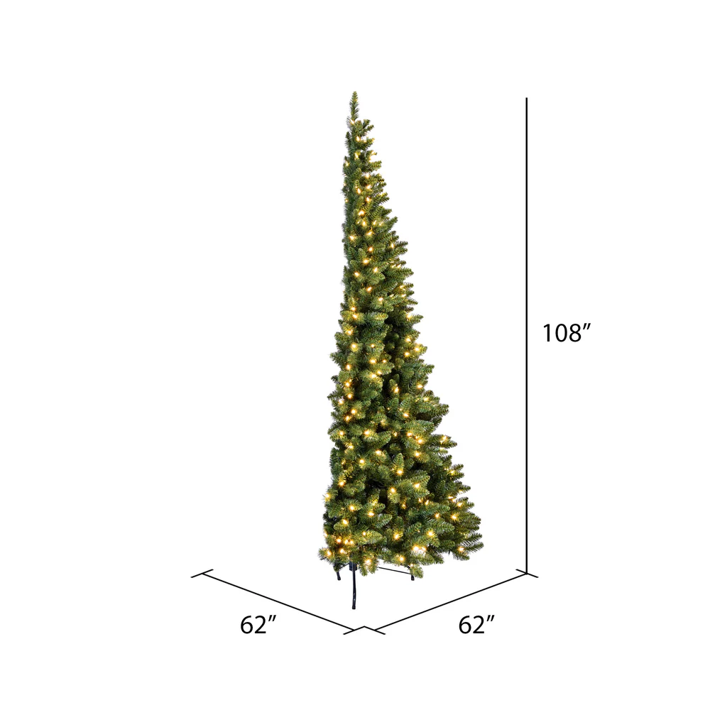 9'Hx62"W Half-Tree/Wall Chapel Pine Artificial Christmas Tree, LED Pre-Lit -Green - Image 3