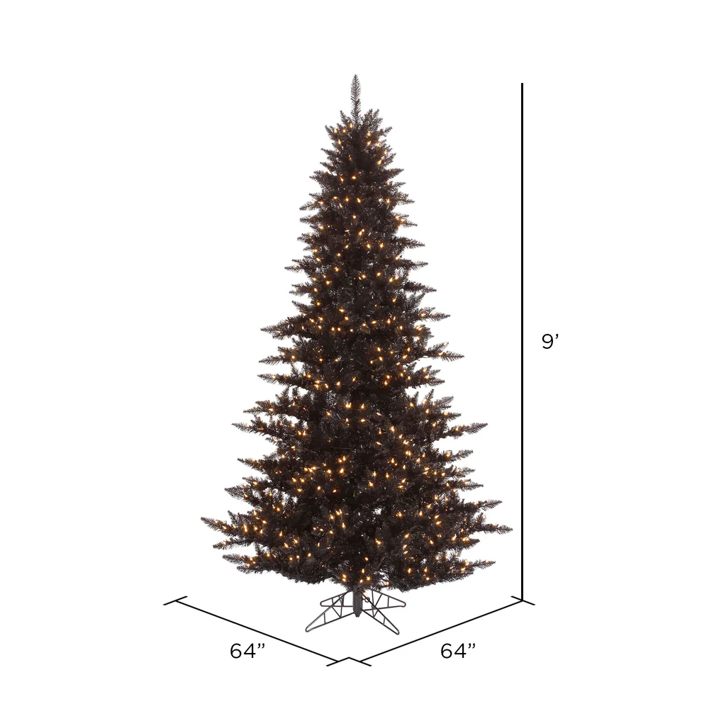 9'Hx64"W Fir Artificial Christmas Tree, LED Pre-Lit -Black - Image 2