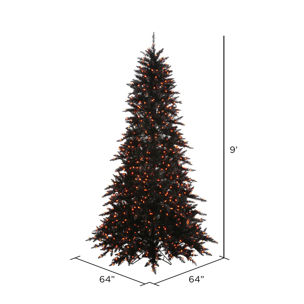 9'Hx64"W Fir Artificial Christmas Tree, LED Pre-Lit (Orange) -Black - Image 2