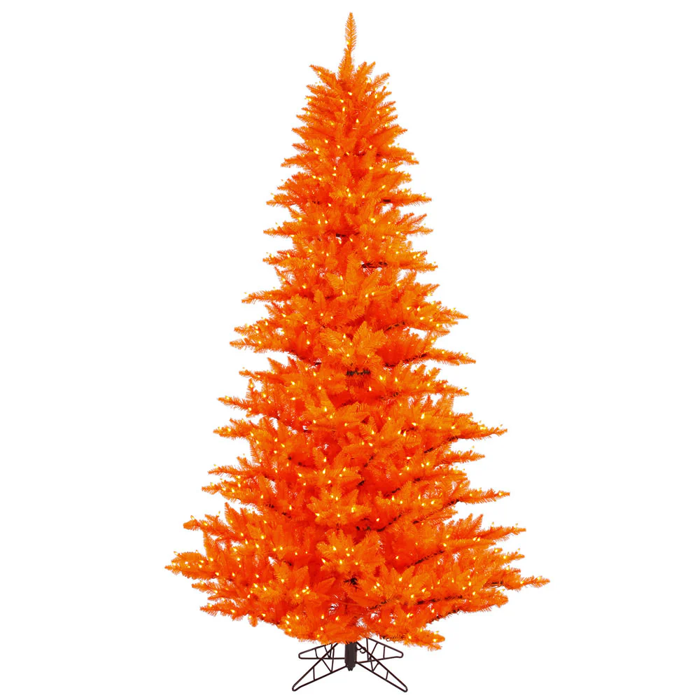 9'Hx64"W Fir Artificial Christmas Tree, LED Pre-Lit (Orange) -Orange