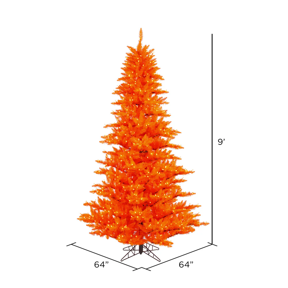 9'Hx64"W Fir Artificial Christmas Tree, LED Pre-Lit (Orange) -Orange - Image 2