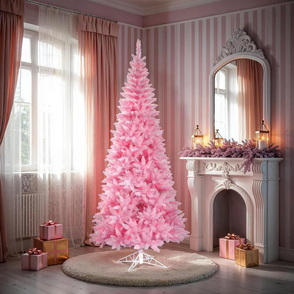 9'Hx64"W Fir Artificial Christmas Tree, Unlit -Pink - Image 2