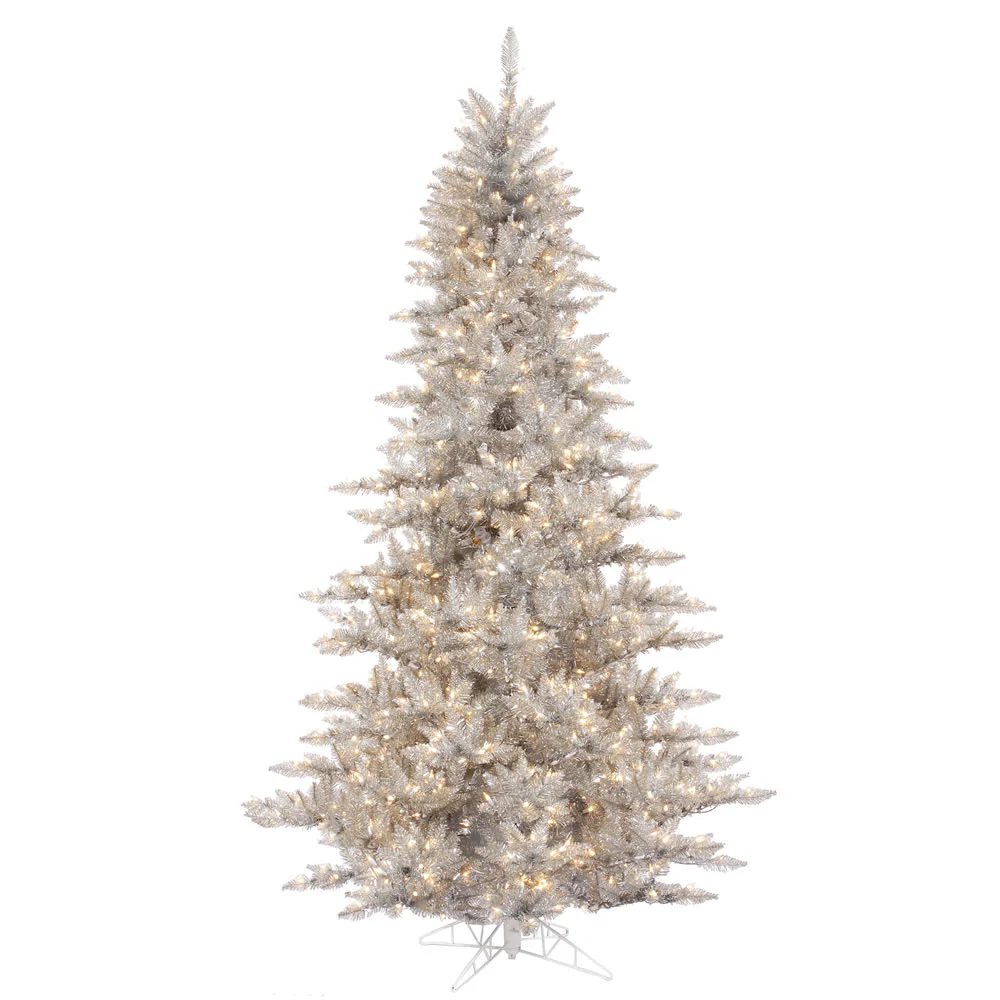 9'Hx64"W Tinsel Fir Artificial Christmas Tree, LED Pre-Lit -Silver