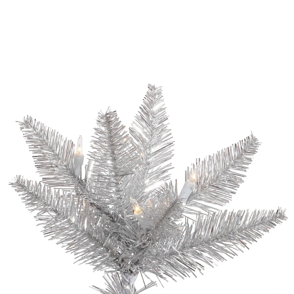 9'Hx64"W Tinsel Fir Artificial Christmas Tree, LED Pre-Lit -Silver - Image 2