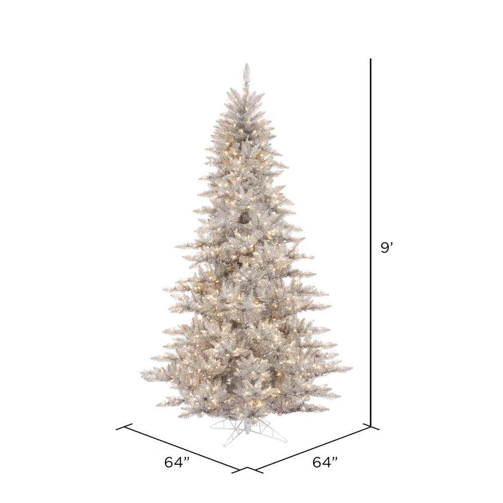 9'Hx64"W Tinsel Fir Artificial Christmas Tree, LED Pre-Lit -Silver - Image 3