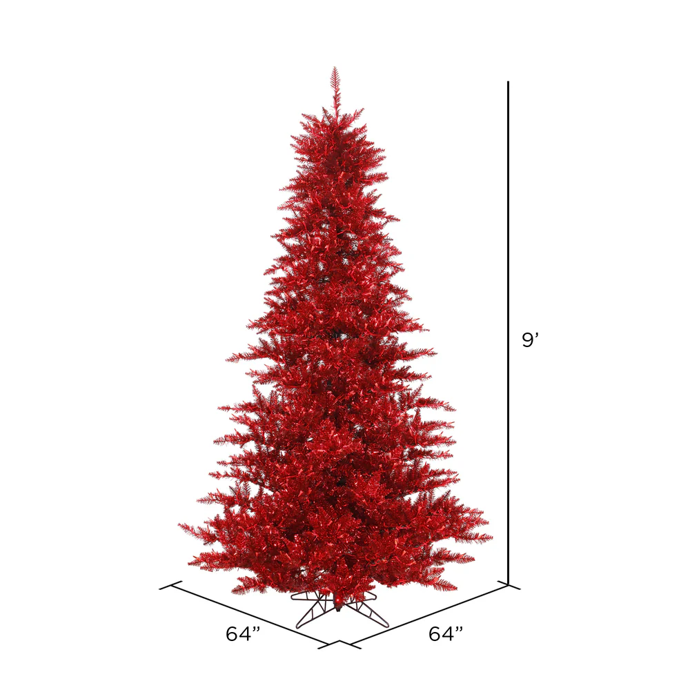 9'Hx64"W Tinsel Fir Artificial Christmas Tree, Unlit -Red - Image 2