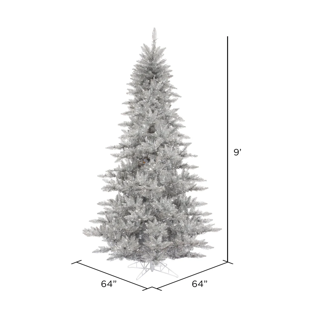 9'Hx64"W Tinsel Fir Artificial Christmas Tree, Unlit -Silver - Image 3