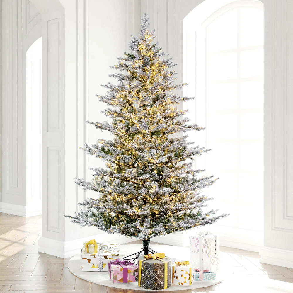 9'Hx66"W PE Flocked Kiana Artificial Christmas Tree, Micro LED Pre-Lit (Multi-Mode) -White - Image 5