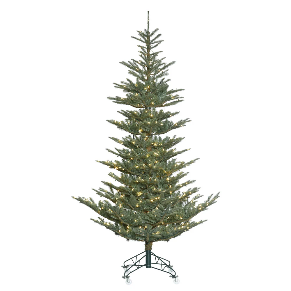 9'Hx68"W PE Alberta Blue Spruce Artificial Christmas Tree, LED Pre-Lit -Green