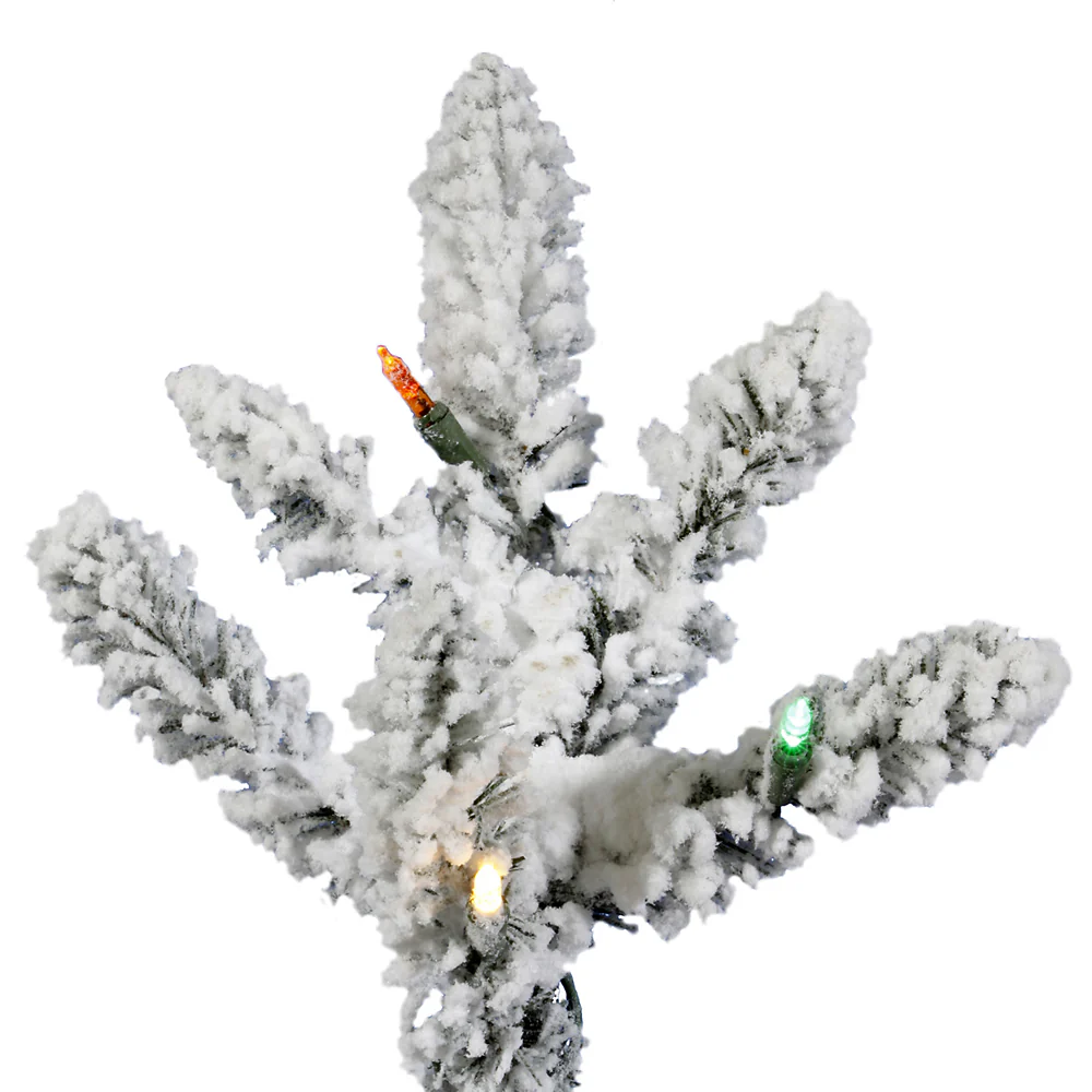 9'Hx72"W Flocked Utica Fir Artificial Christmas Tree, LED Pre-Lit -White/Green - Image 2