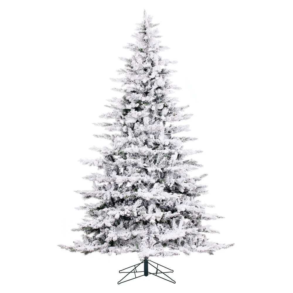 9'Hx72"W Flocked Utica Fir Artificial Christmas Tree, Unlit -White/Green