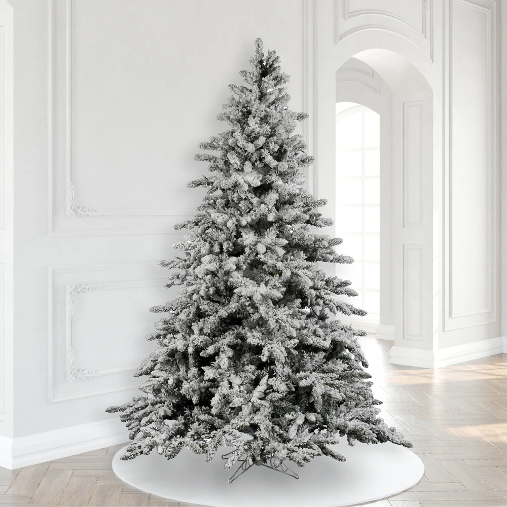 9'Hx72"W Flocked Utica Fir Artificial Christmas Tree, Unlit -White/Green - Image 5