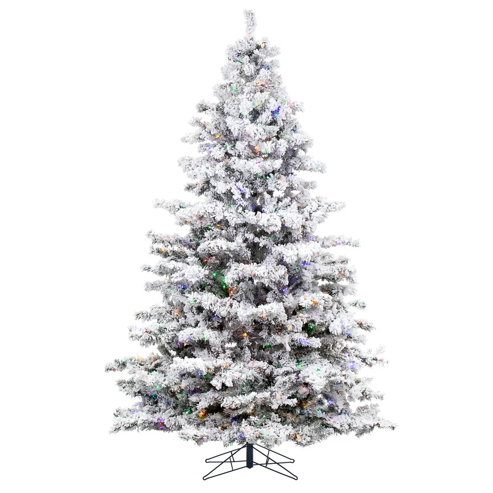 9'Hx73"W Flocked Alaskan Pine Artificial Christmas Tree, LED Pre-Lit (Multicolor) -White