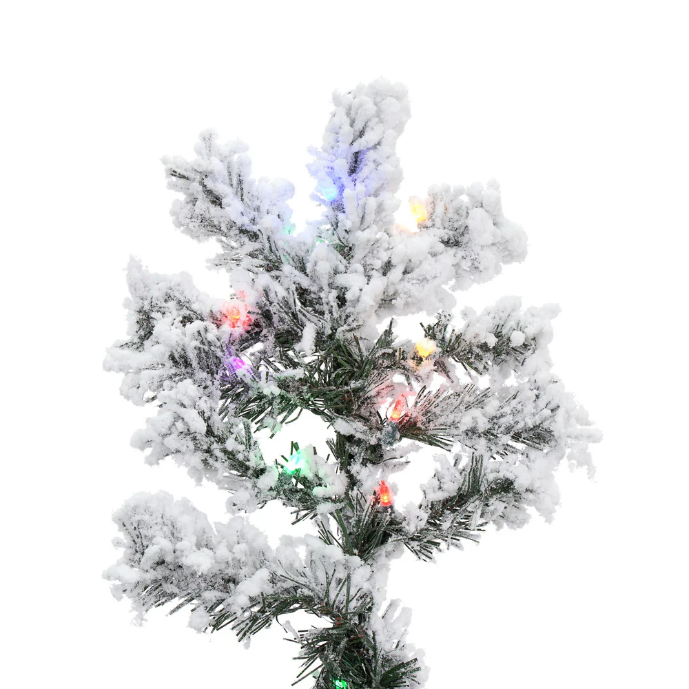 9'Hx73"W Flocked Alaskan Pine Artificial Christmas Tree, LED Pre-Lit (Multicolor) -White - Image 2