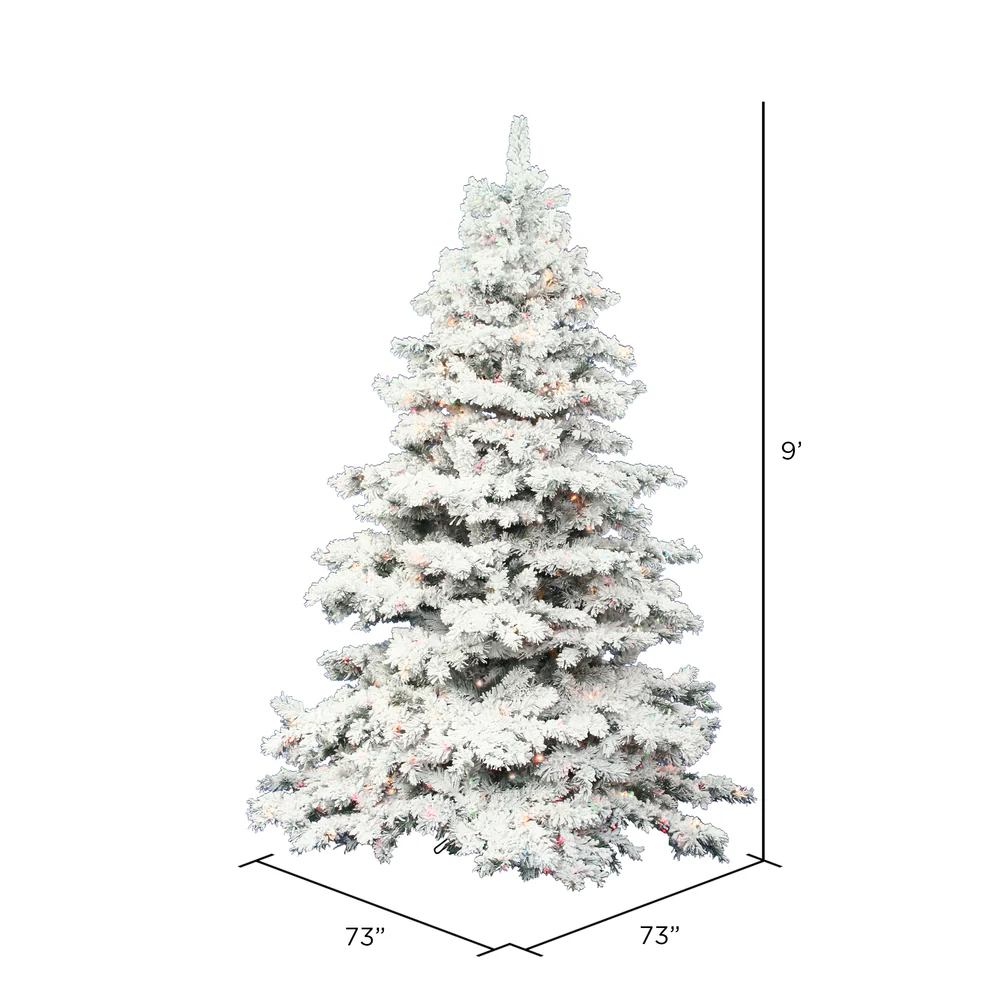 9'Hx73"W Flocked Alaskan Pine Artificial Christmas Tree, LED Pre-Lit (Multicolor) -White - Image 3