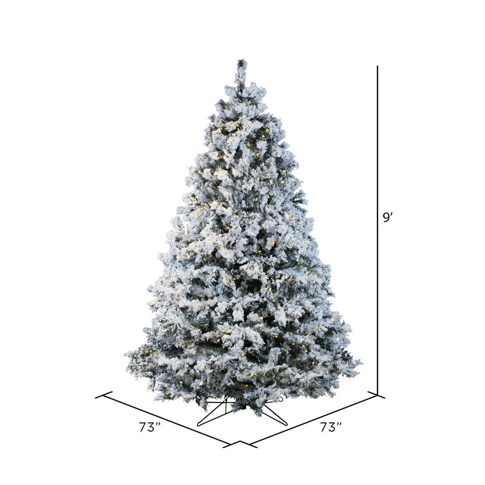 9'Hx73"W Flocked Alaskan Pine Artificial Christmas Tree, LED Pre-Lit -White - Image 3