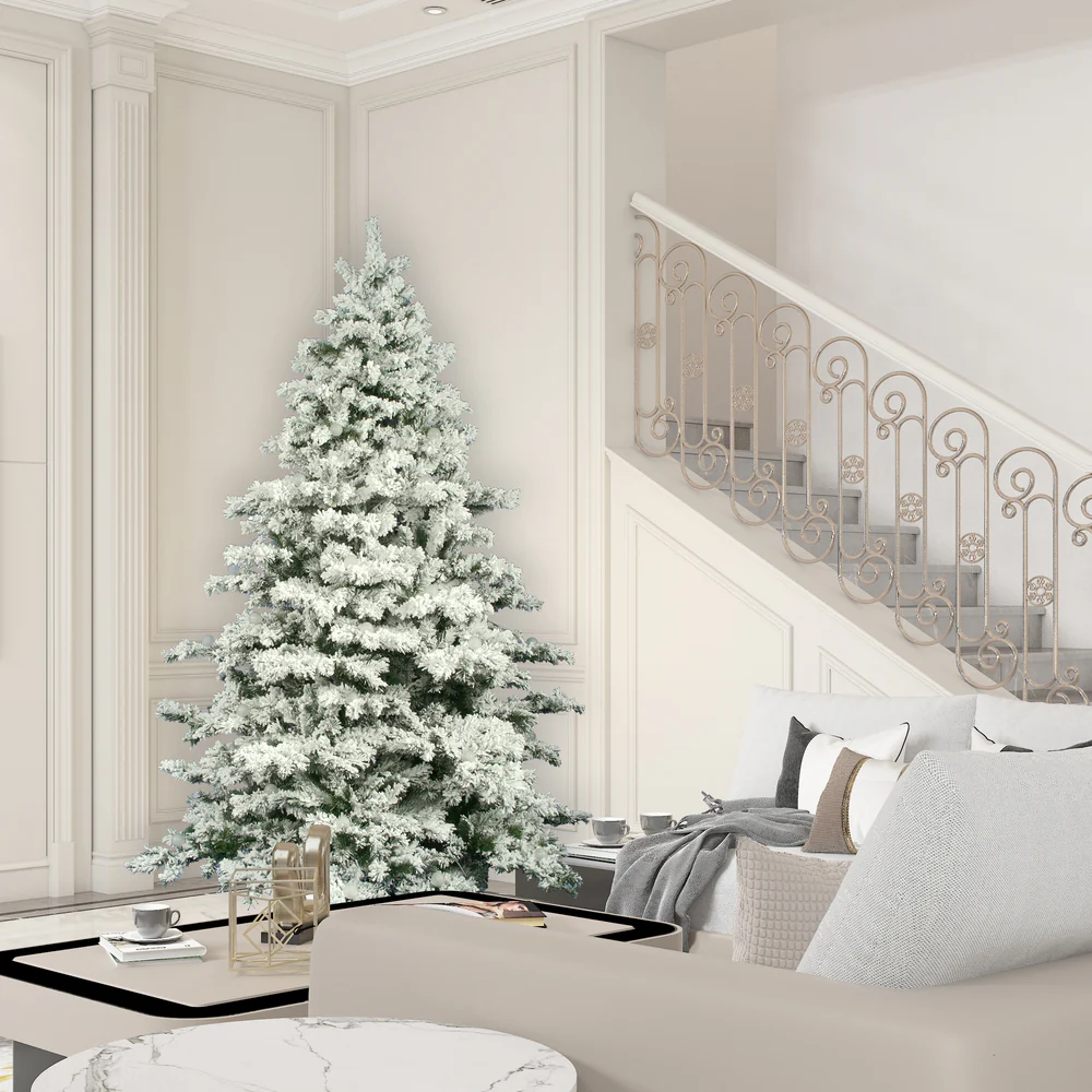 9'Hx73"W Flocked Alaskan Pine Artificial Christmas Tree, Unlit -White - Image 5
