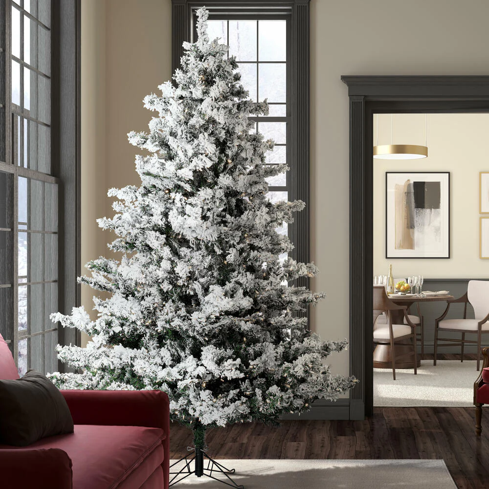 9'Hx73"W Flocked Alaskan Pine Artificial Christmas Tree, Unlit -White - Image 6