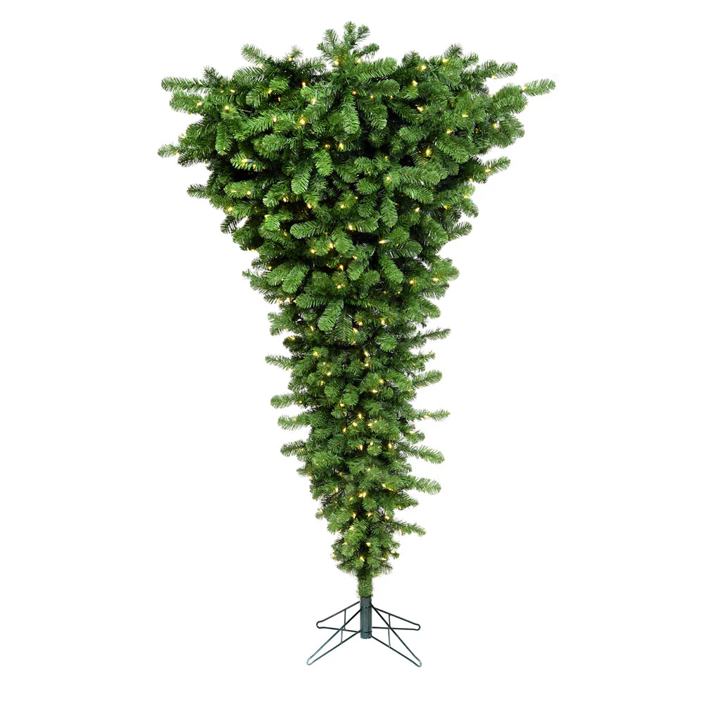 9'Hx78"W Upside-Down American Pine Artificial Christmas Tree, LED Pre-Lit -Green