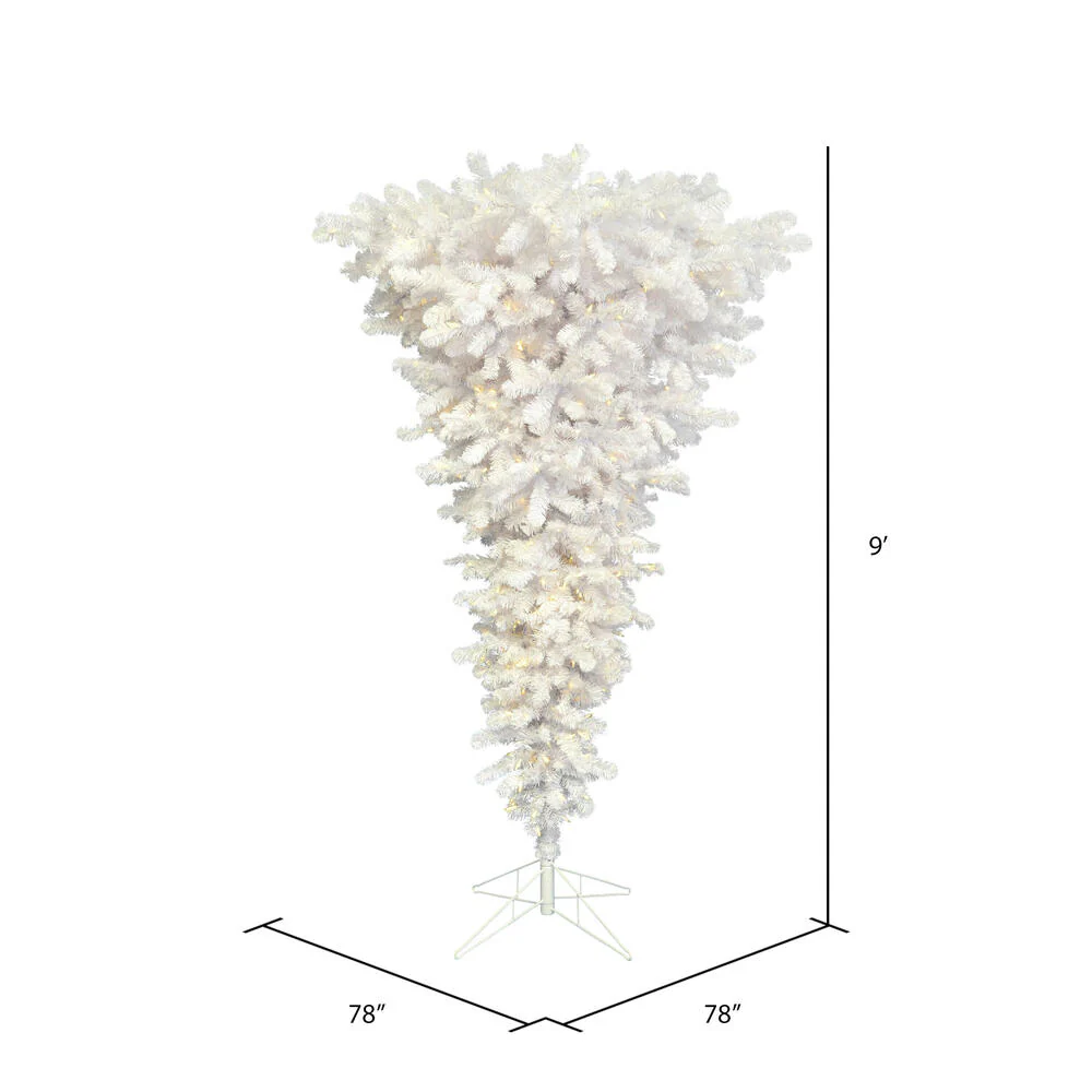 9'Hx78"W Upside-Down American Pine Artificial Christmas Tree, LED Pre-Lit -White - Image 3