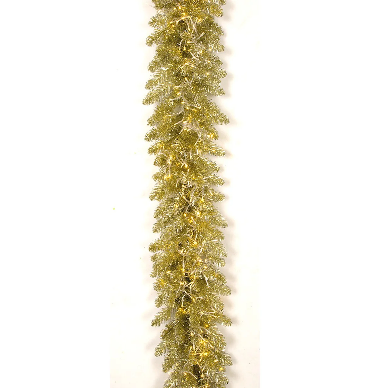 9'Lx11"W Tinsel Sparkling Champagne Artificial Garland, Micro LED Pre-Lit -Champagne
