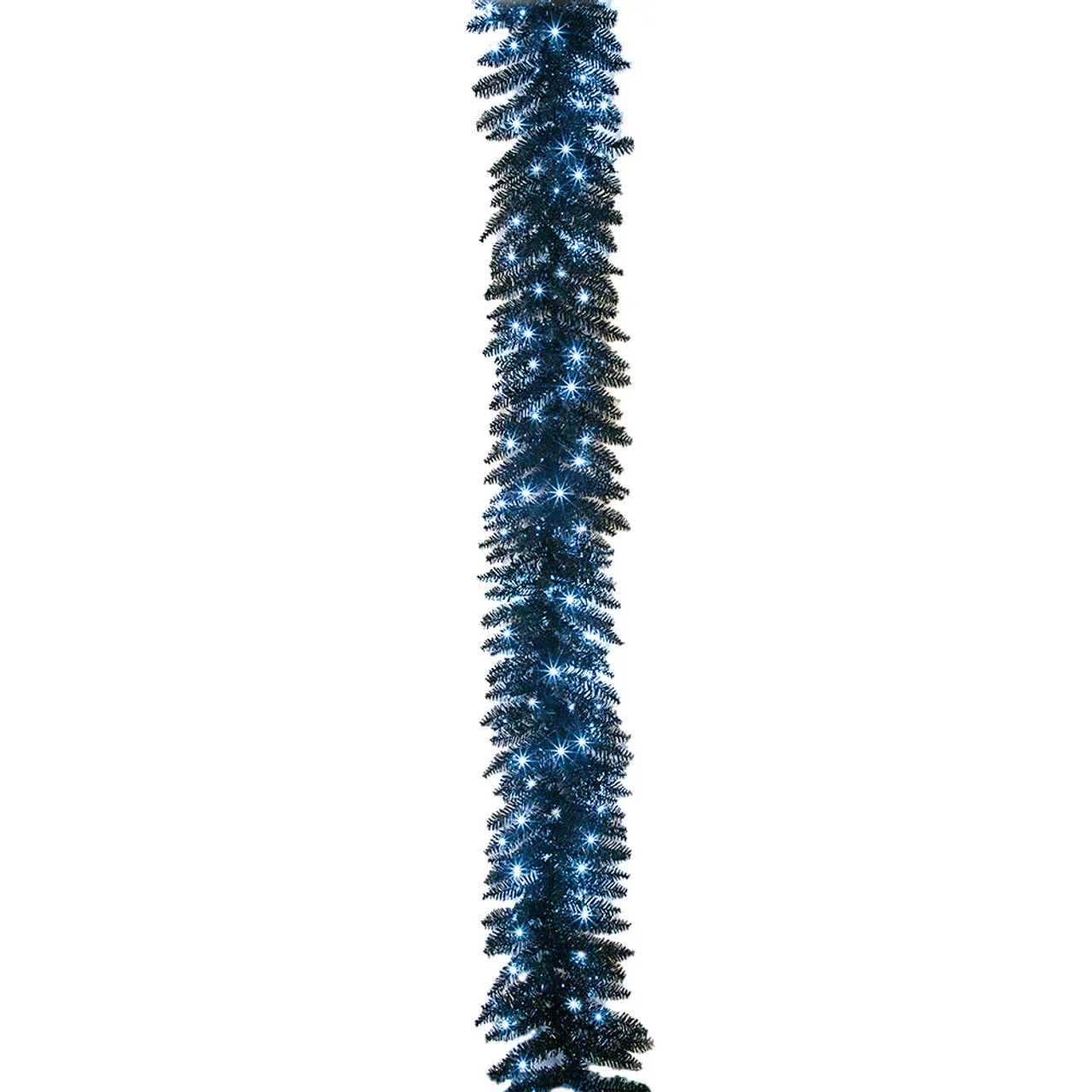 9'Lx12"W Fir Artificial Garland, Micro LED Pre-Lit (Cool White) -Black