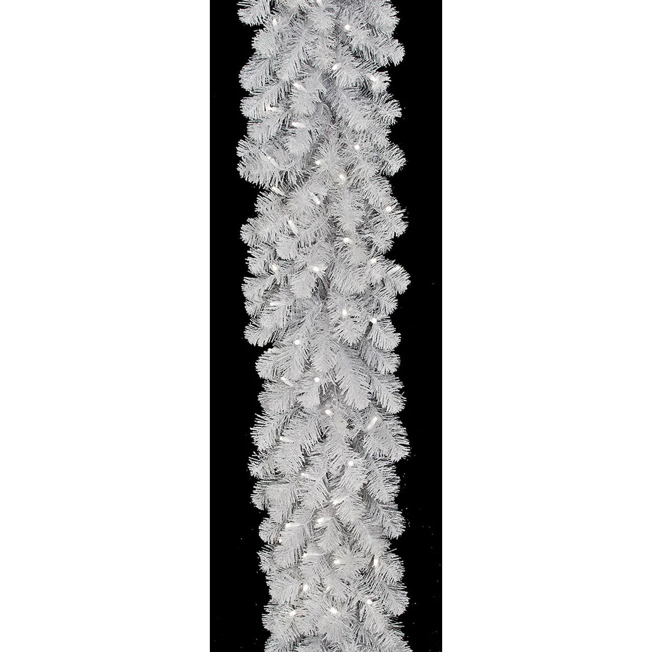9'Lx12"W Flocked Snowy Spruce Artificial Garland, LED Pre-Lit (Cool White) -White
