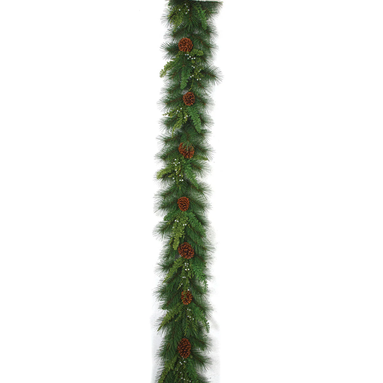 9'Lx12"W PE Mixed Woodglen Pine, Fern & Pinecone Artificial Garland -Green/Brown