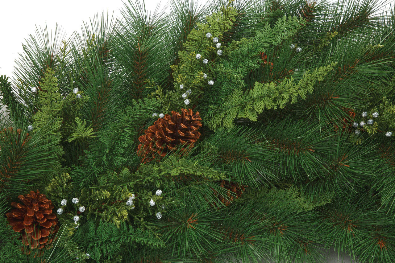 9'Lx12"W PE Mixed Woodglen Pine, Fern & Pinecone Artificial Garland -Green/Brown - Image 2