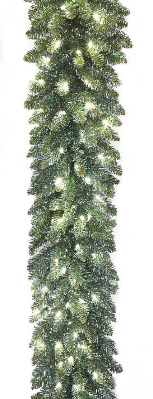 9'Lx14"W Tinsel Vintage Artificial Christmas Garland, Micro LED Pre-Lit -Green - Image 3