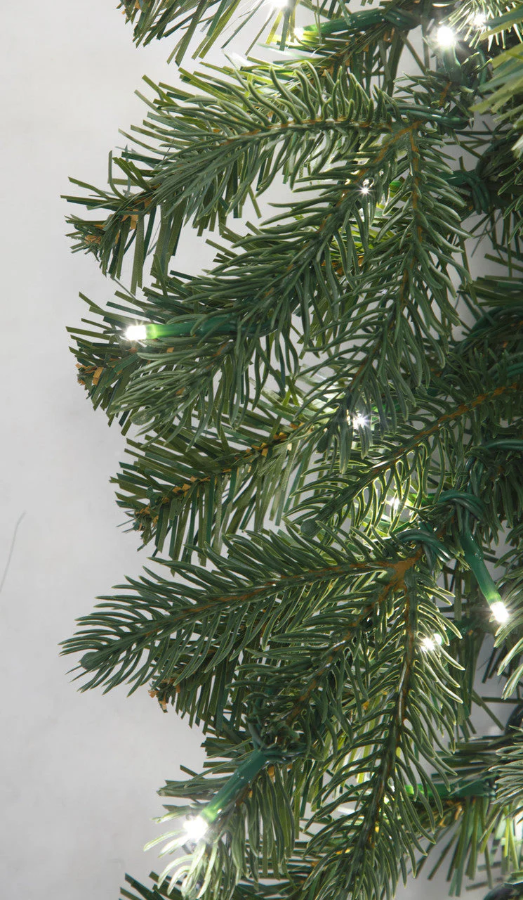 9'Lx16"W PE Cumberland Fir Artificial Garland, Micro LED Pre-Lit -Green - Image 2