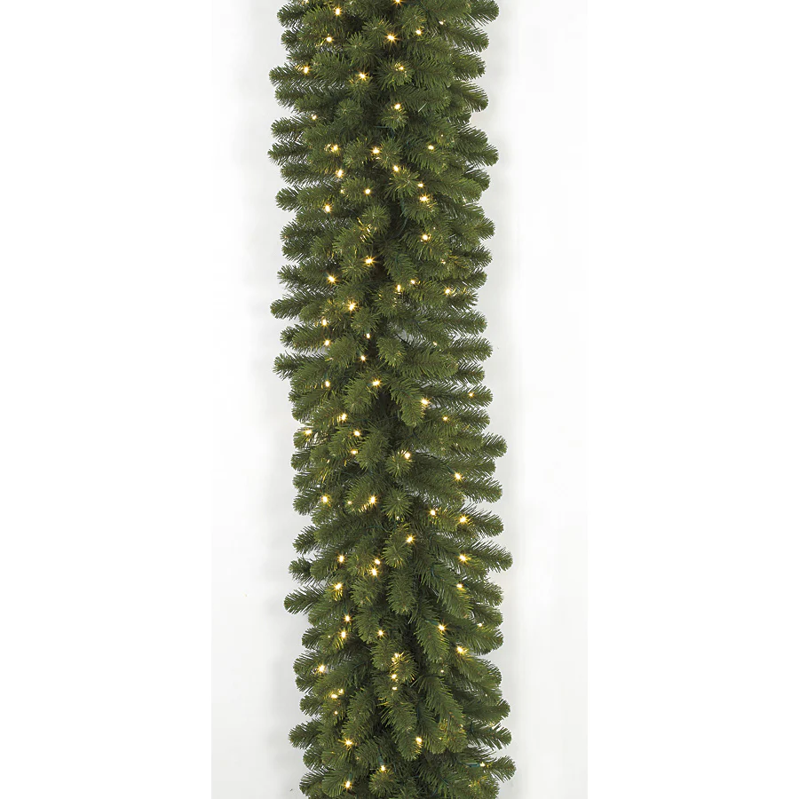 9'Lx18"W Artificial Commercial Pine Garland, LED Pre-Lit -Green