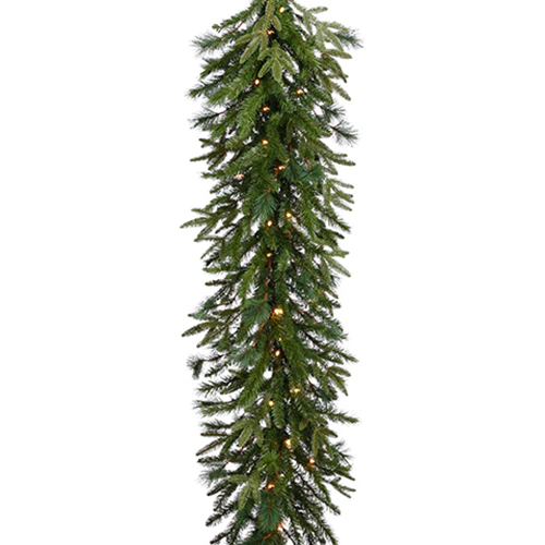 9'Lx24"W Mixed Needle Pine Artificial Garland, Pre-Lit (Smart) -Green