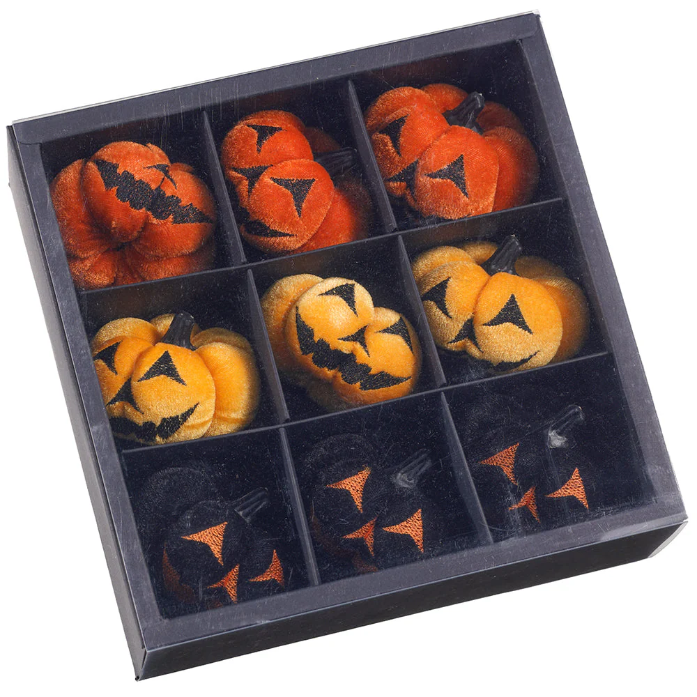 9"x9"x3" Boxed Halloween Pumpkins -Black/Orange (Pack of 6)